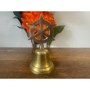 Vintage‎ Brass Ship Wheel Bell Nautical Hand Bell Brass Decor Collectible MCM